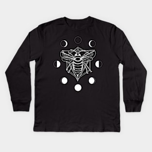 Moon Bee - White Kids Long Sleeve T-Shirt